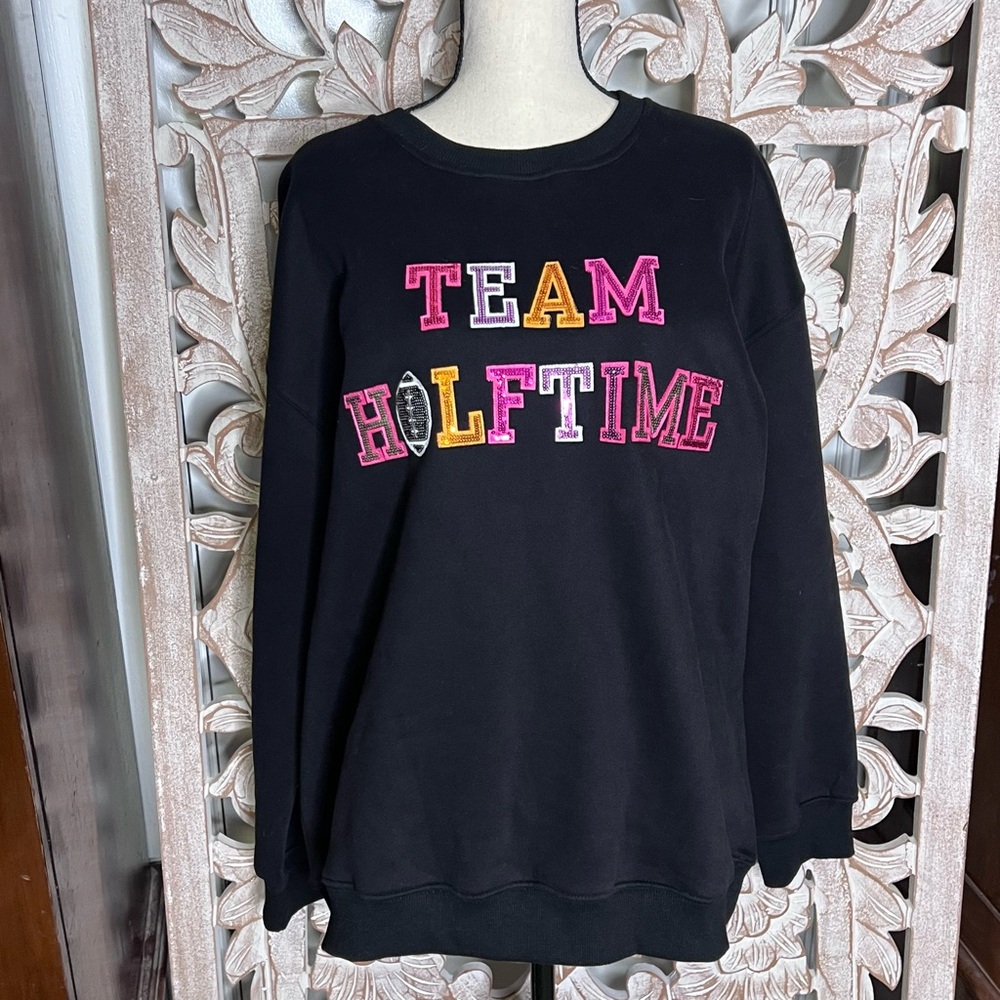 NWT Jess Lee Sequined Black Crewneck Sweatshirt Sz XL - Picture 3 of 8